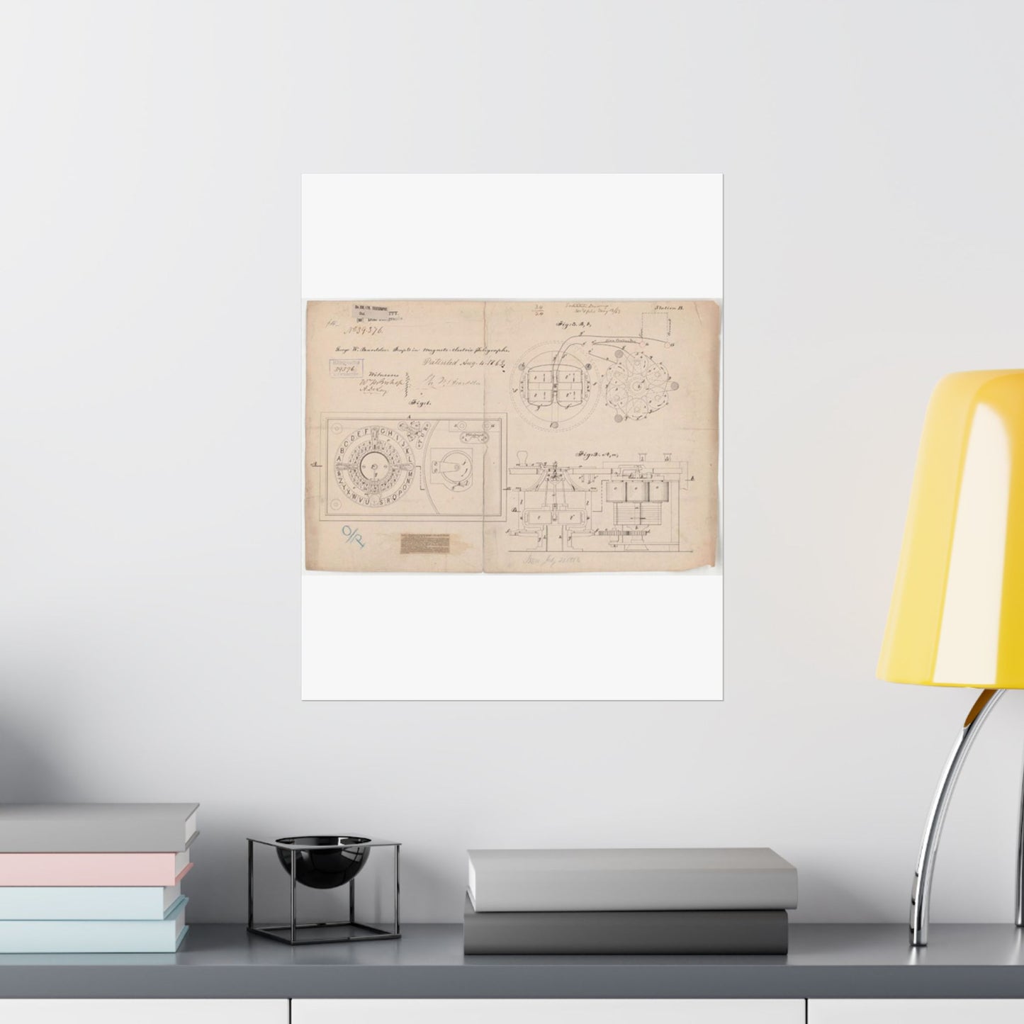Patent drawing - Drawing of Improvements in Magneto-electric Telegraphs Public domain image High Quality Matte Wall Art Poster for Home, Office, Classroom