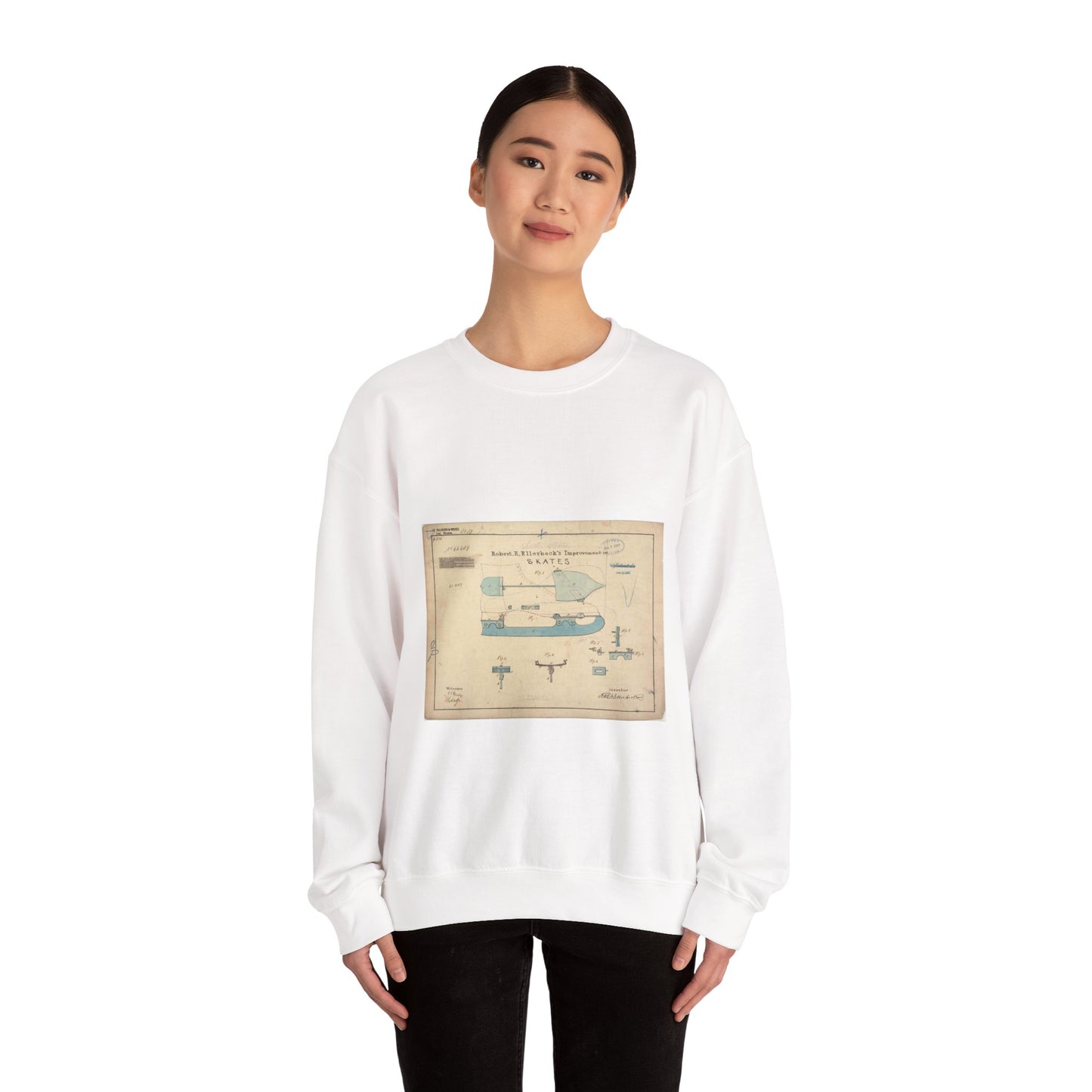 Patent drawing - Drawing of Improvement in Skates Public domain image White Heavy Blend Adult Crew Neck SweatShirt