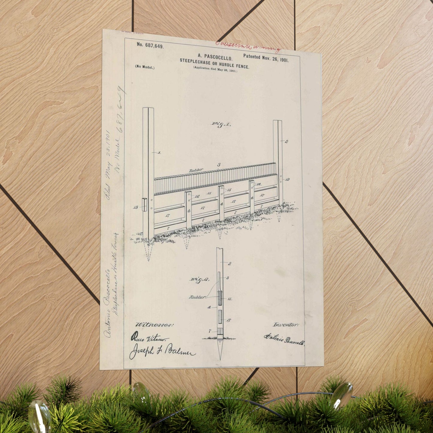 Patent Drawing of Engine - for A. Pascocello' Steeplechase or Hurdle Fence Public domain image High Quality Matte Wall Art Poster for Home, Office, Classroom
