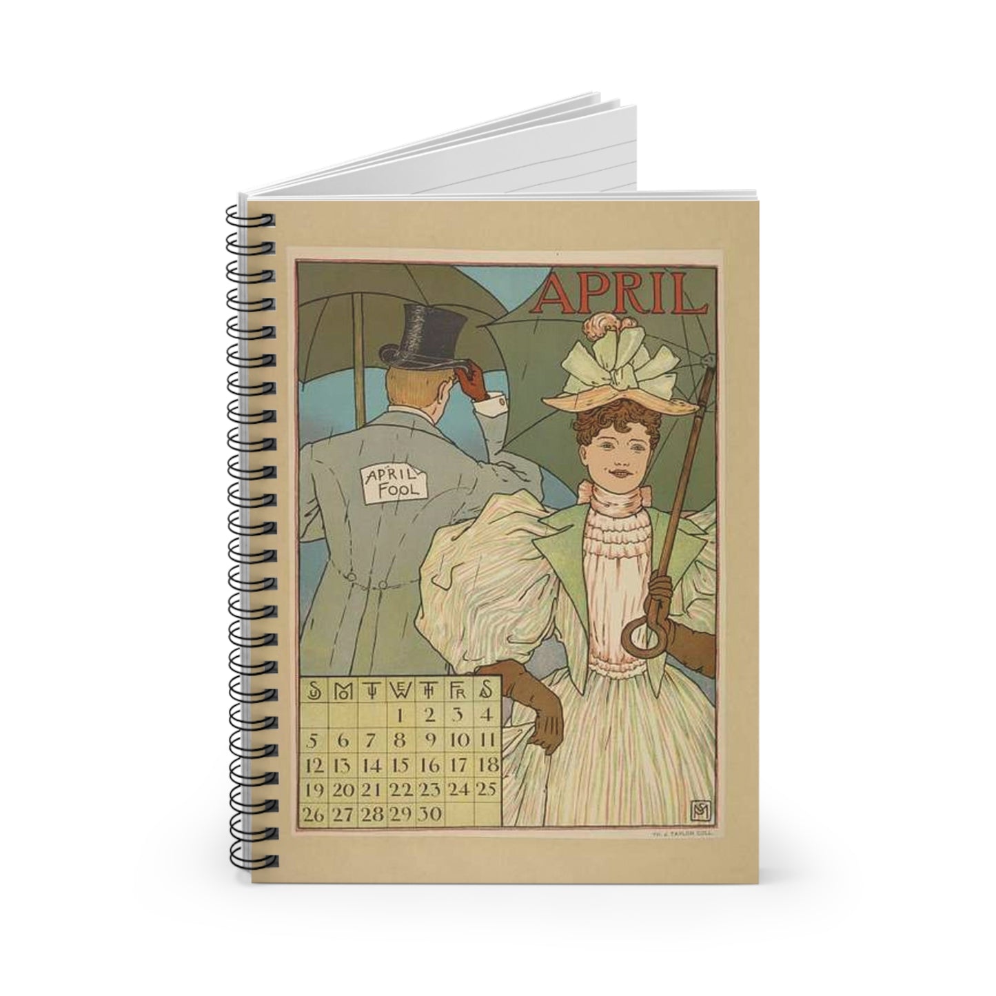 April, Art Nouveau Poster - Art nouveau public domain poster Spiral Bound Ruled Notebook with Printed Cover