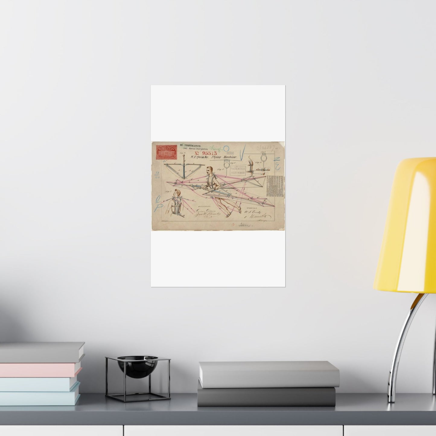 Patent drawing - for a Flying Machine Public domain image High Quality Matte Wall Art Poster for Home, Office, Classroom