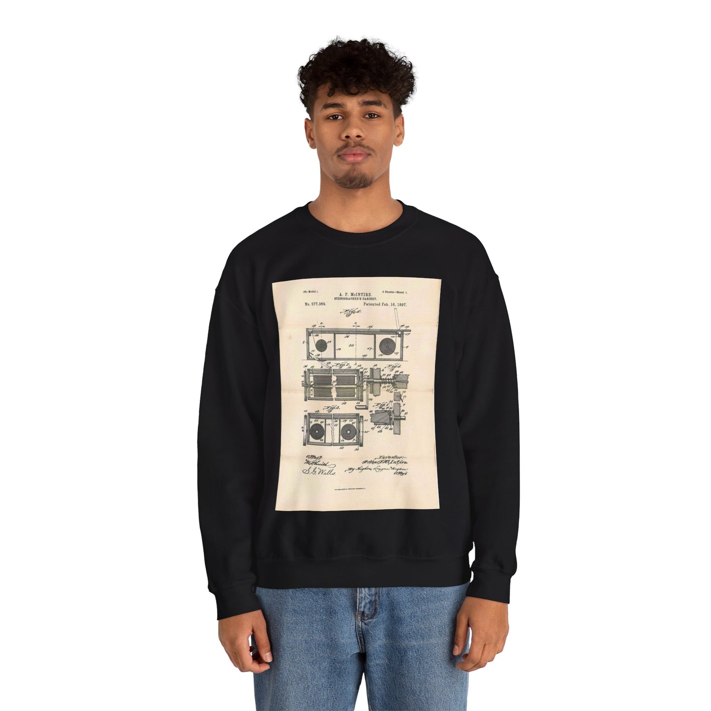 Patent Case File No. 577,369, Stenographer's Cabinet, Inventor- Arthur F. McIntire - DPLA - 2e93a65db0801a68cfced8a4f92d4df6 (page 39) Black Heavy Blend Adult Crew Neck SweatShirt