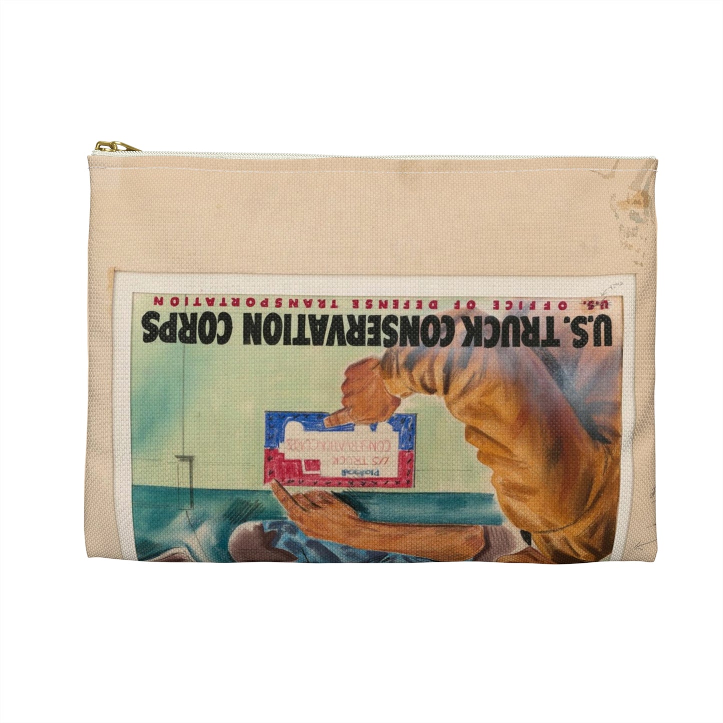 Sign the pledge to keep'em rolling! U.S. Truck Conservation Corps - U.S. Office of Defense Transportation Large Organizer Pouch with Black Zipper