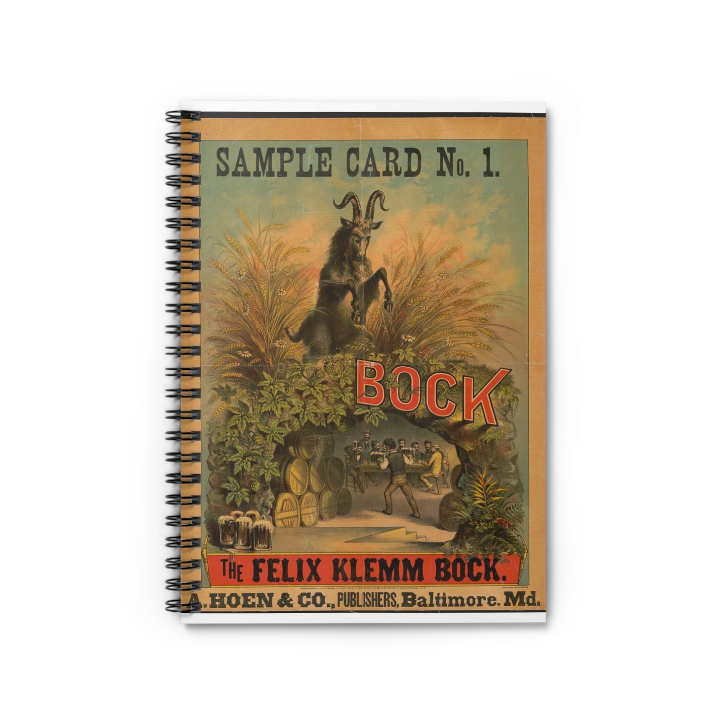Sample card no. 1, the Felix Klemm Bock Spiral Bound Ruled Notebook with Printed Cover