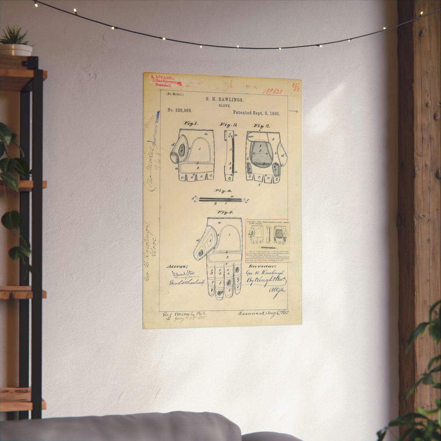 Patent drawing - Drawing for a "Base Ball Glove" Public domain image High Quality Matte Wall Art Poster for Home, Office, Classroom