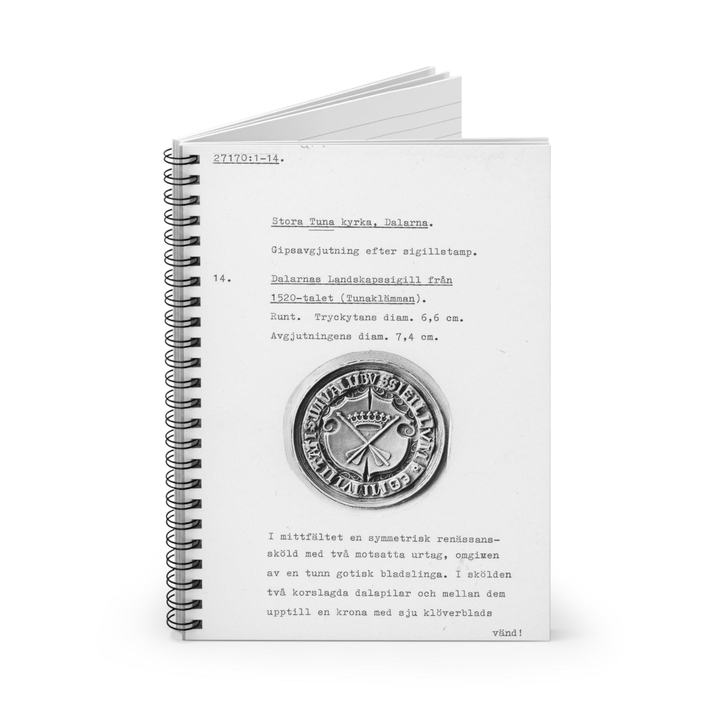 sigill (Dalarnas Landskapssigill från 1520-talet) Spiral Bound Ruled Notebook with Printed Cover