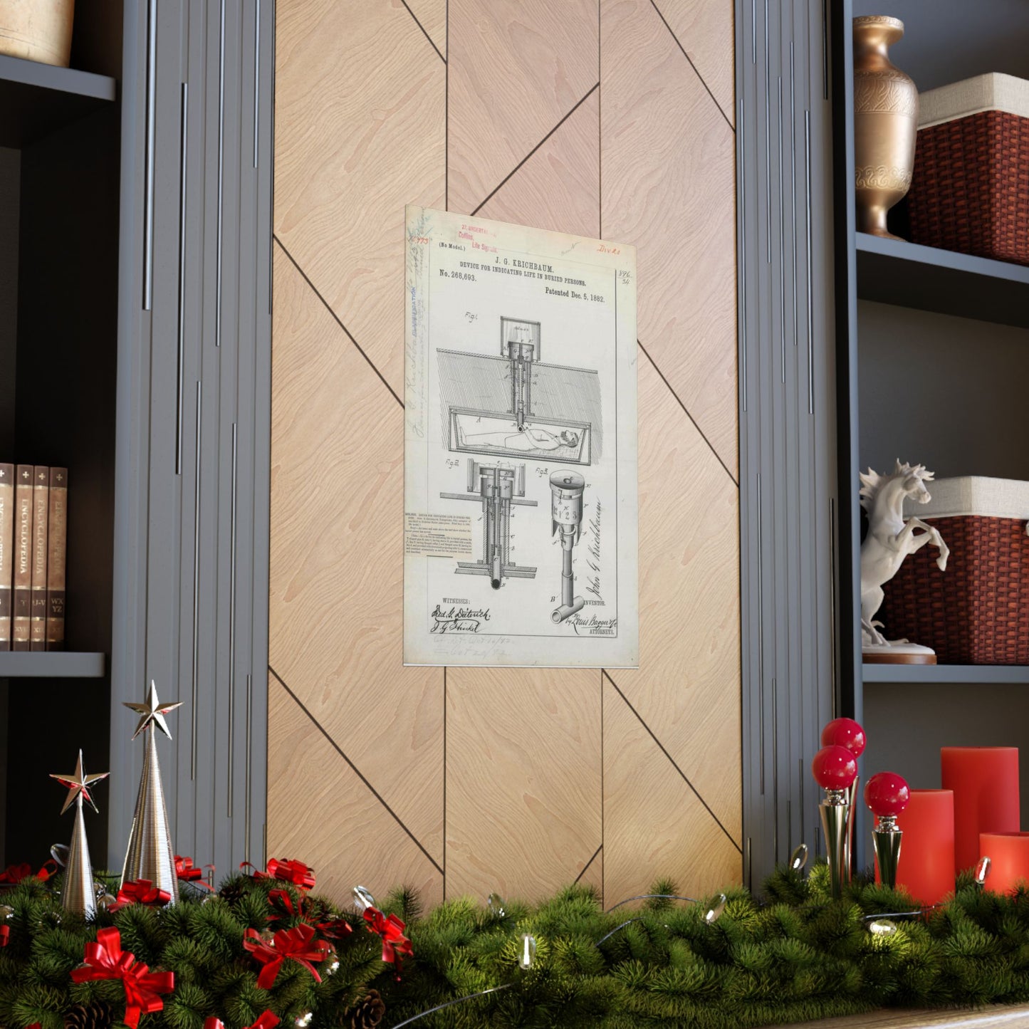 Patent drawing - for J. G. Krichbaum's Device for Indicating Life in Buried Persons Public domain image High Quality Matte Wall Art Poster for Home, Office, Classroom
