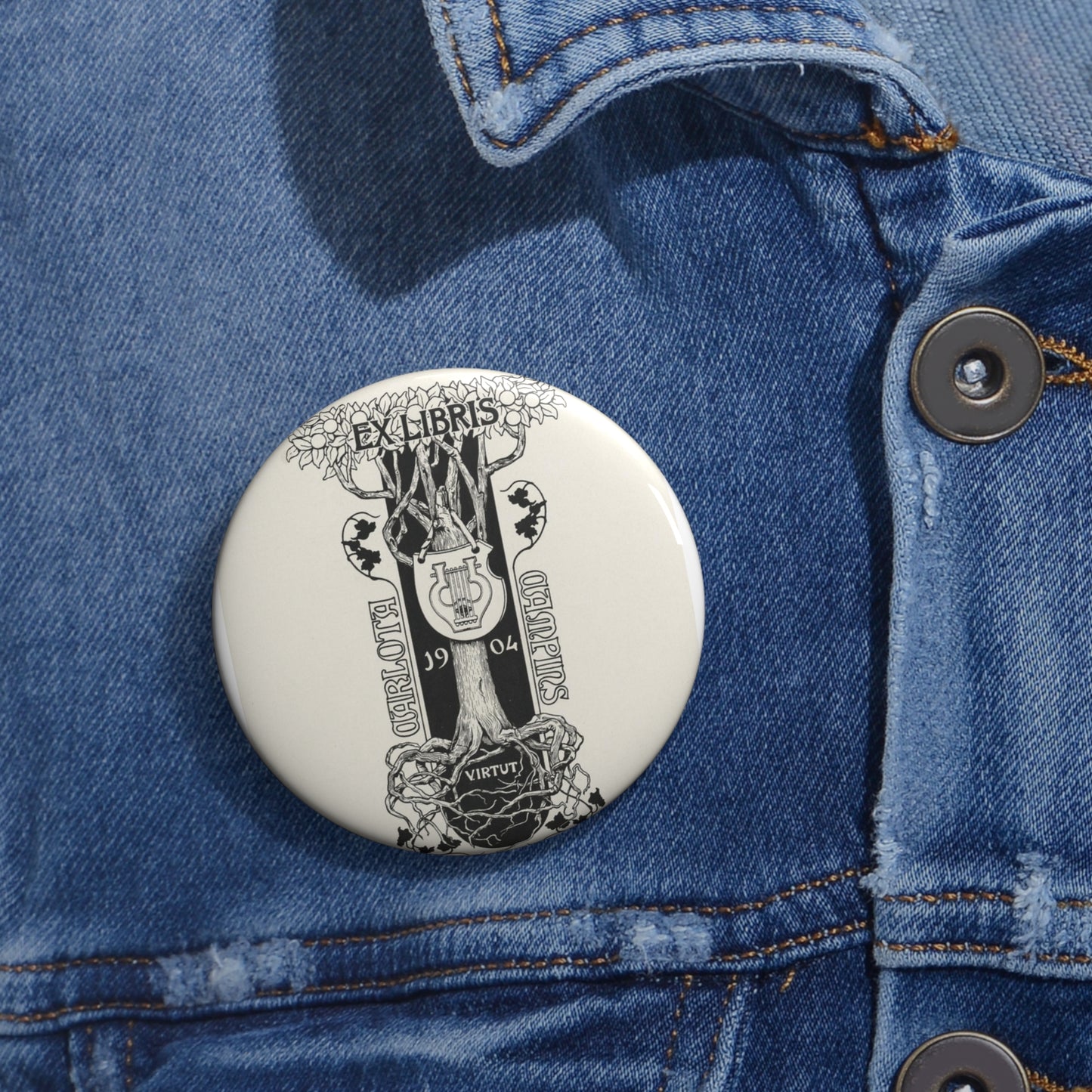 Carlota Campins by Joaquim Renart, 1904 Pin Buttons with Crisp Design