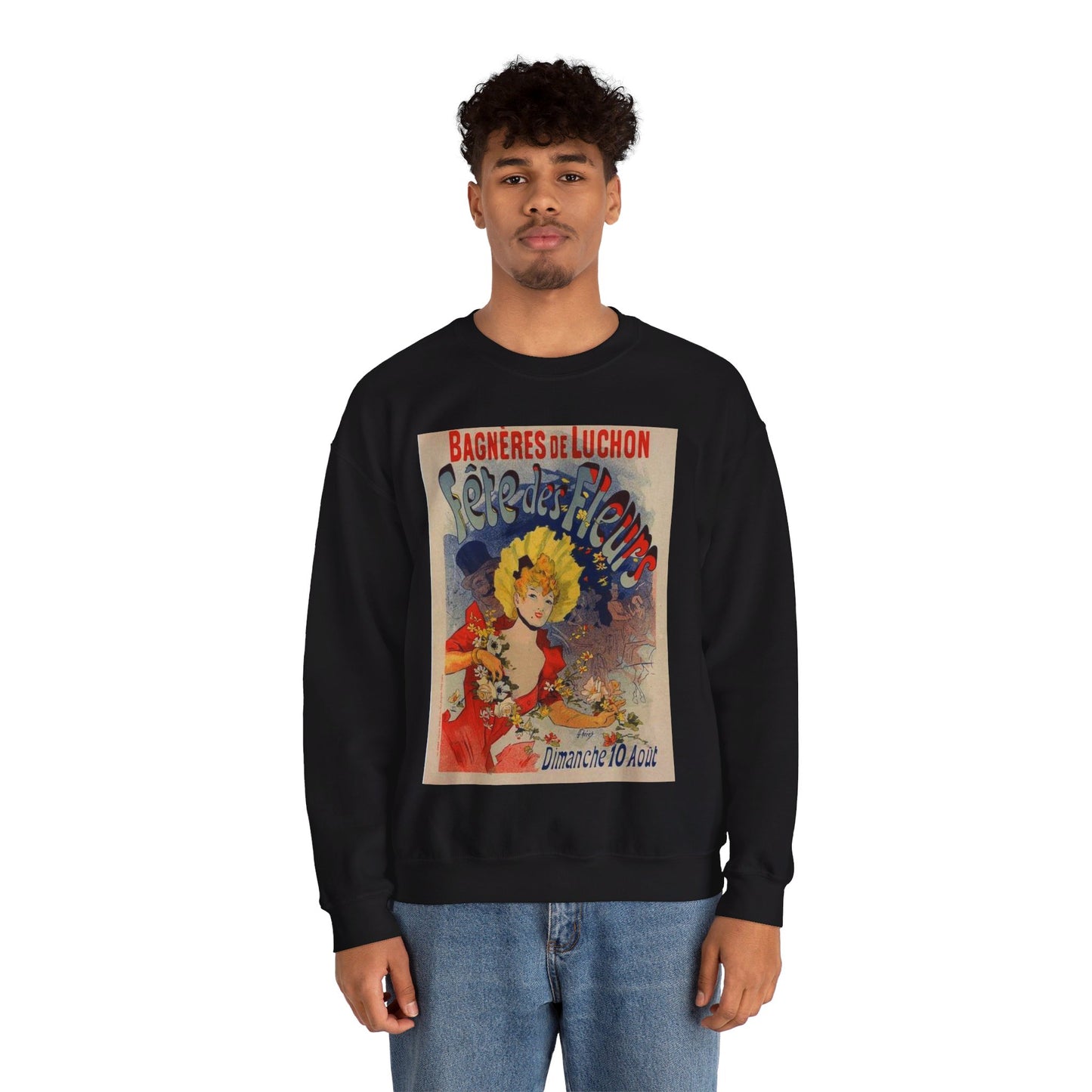 Affiche pour la "Fête des Fleurs de Bagnères-de-Luchon". Black Heavy Blend Adult Crew Neck SweatShirt