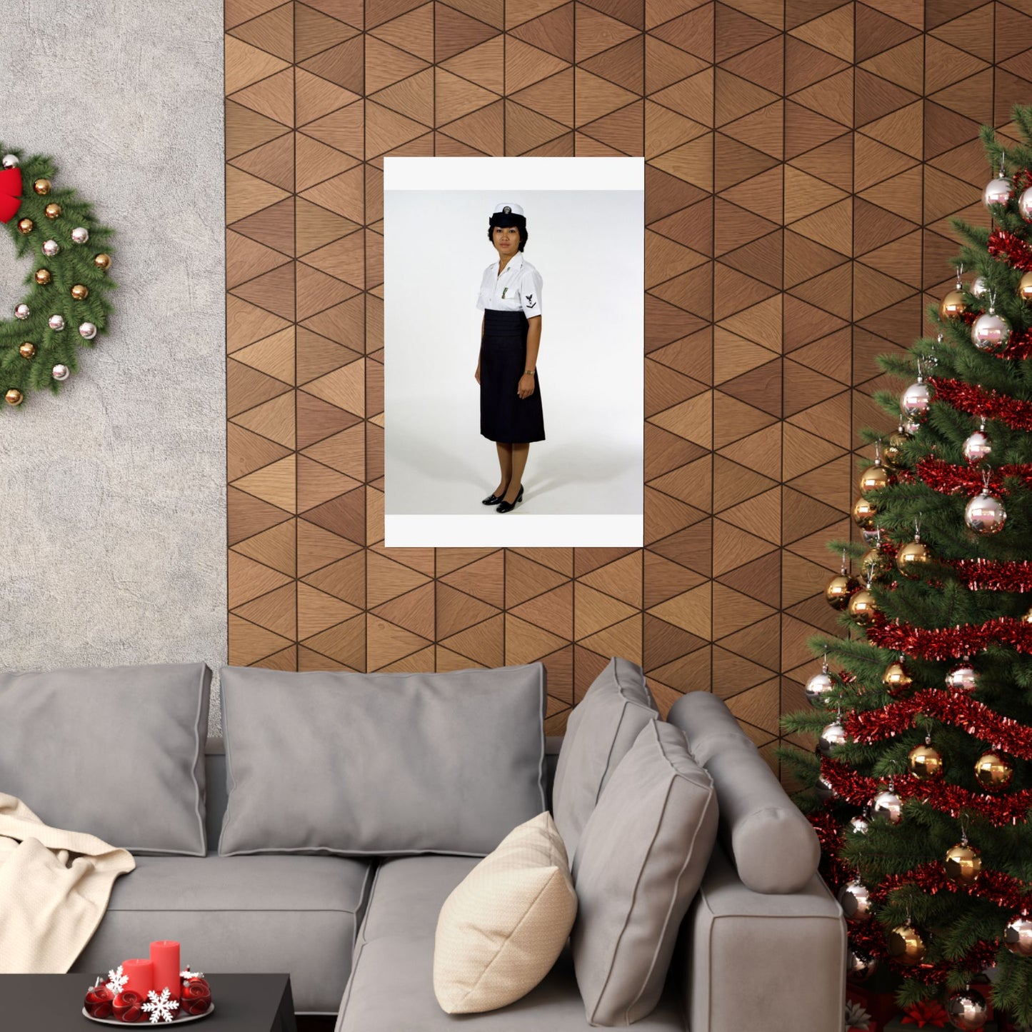 Uniform: Tropical dinner dress blue, Navy enlisted women, ranks E-1 through E-6 High Quality Matte Wall Art Poster for Home, Office, Classroom