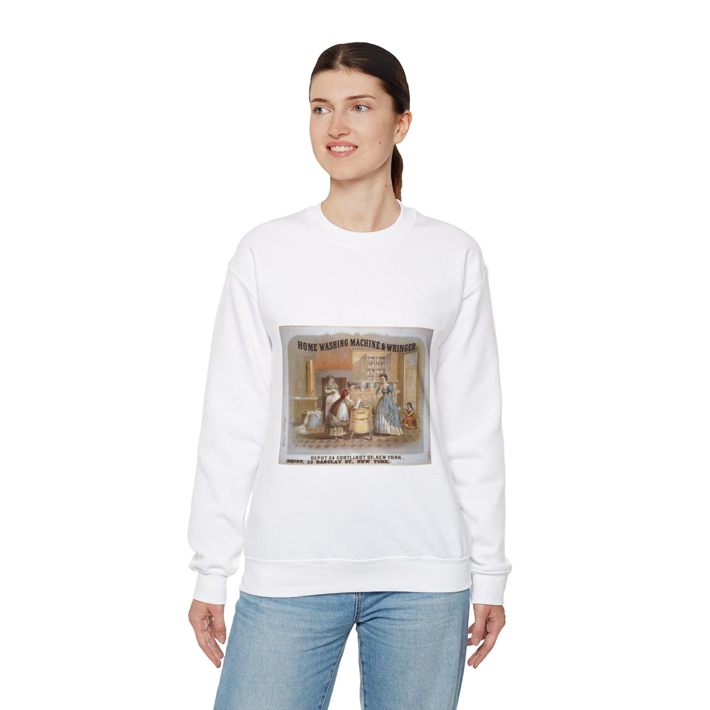 Home washing machine & wringer - A painting of a woman washing a child in a kitchen White Heavy Blend Adult Crew Neck SweatShirt