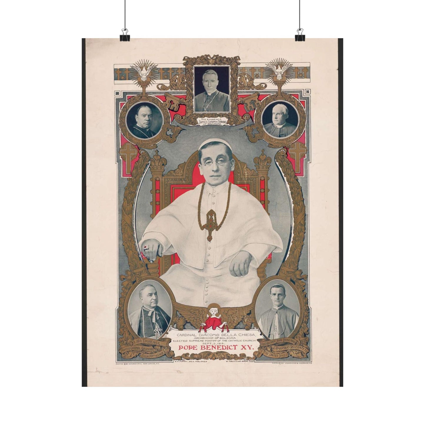 Pope Benedict XV: Cardinal Giacomo Della Chiese, Archbishop of Bologna, Elected Supreme Pontiff of the Catholic Church, September 3, 1914 High Quality Matte Wall Art Poster for Home, Office, Classroom