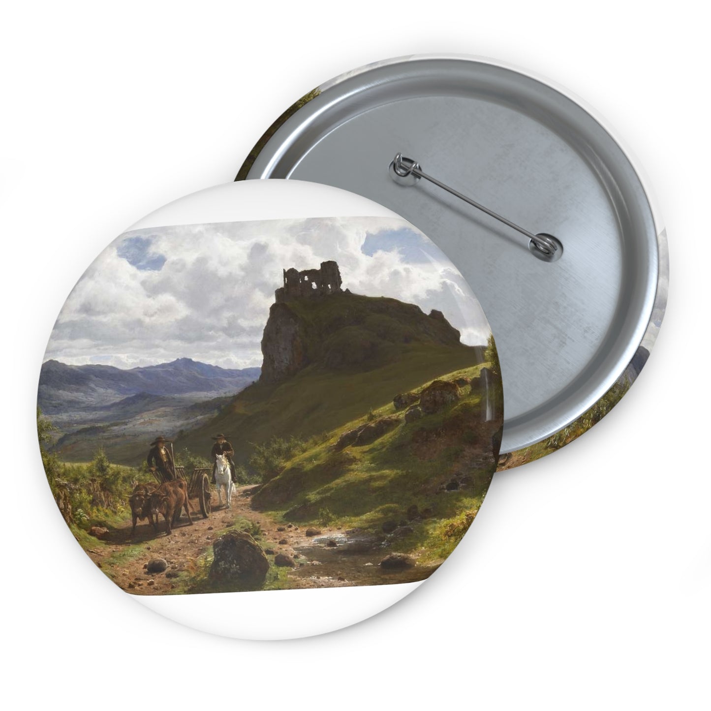 Auguste Bonheur - Les ruines du château d'Apchon Pin Buttons with Crisp Design