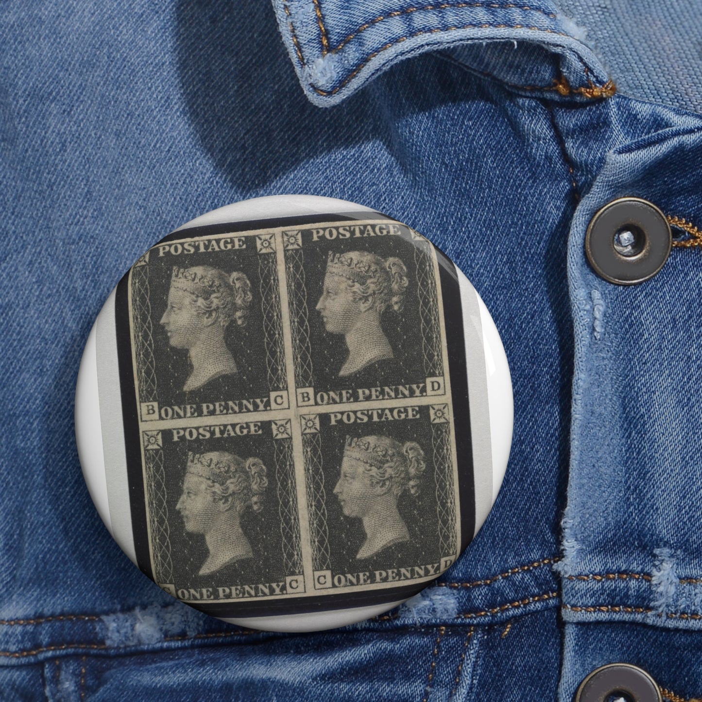 "Penny Black" postage stamps - postal stamp Pin Buttons with Crisp Design