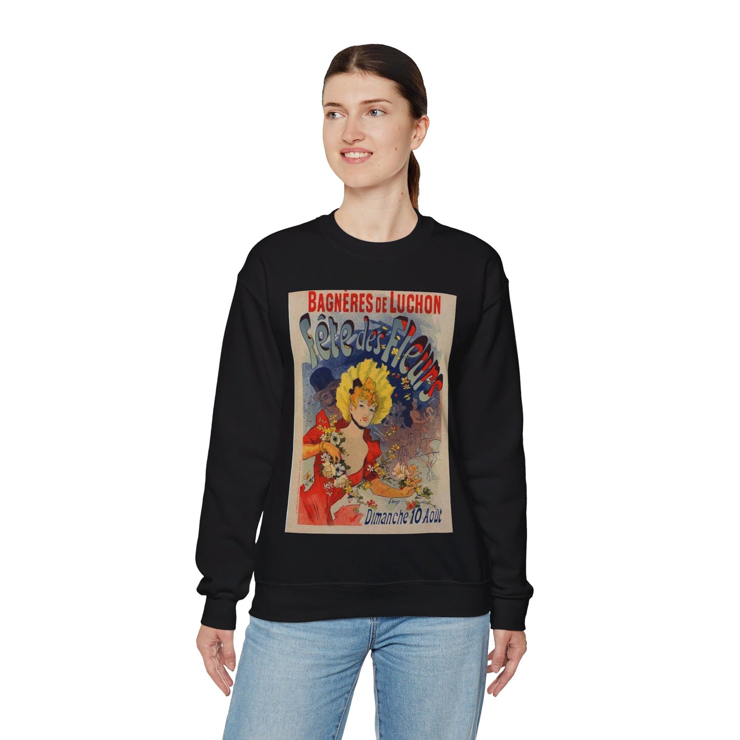 Affiche pour la "Fête des Fleurs de Bagnères-de-Luchon". Black Heavy Blend Adult Crew Neck SweatShirt