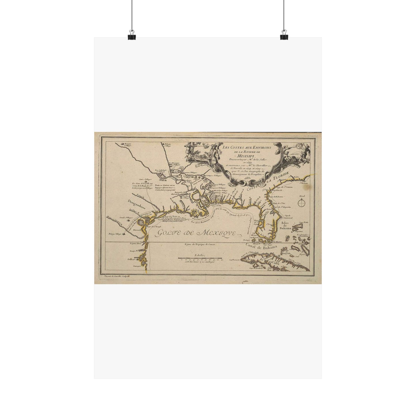 De Fer Les costes aux environs de la riviere de Misisipi 1701 UTA High Quality Matte Wall Art Poster for Home, Office, Classroom
