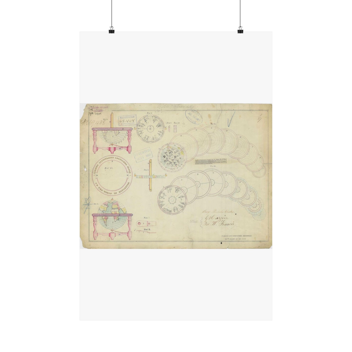 Patent drawing - Drawing of a Terrestrial Globe Public domain image High Quality Matte Wall Art Poster for Home, Office, Classroom