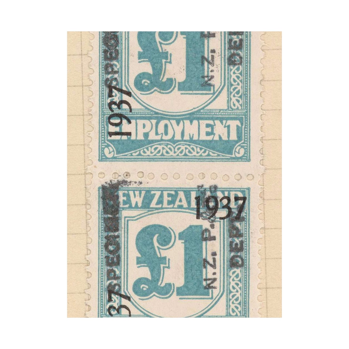 Block of one pound Unemployment Relief stamps overprinted '1937' and 'Specimen' High Quality Matte Wall Art Poster for Home, Office, Classroom