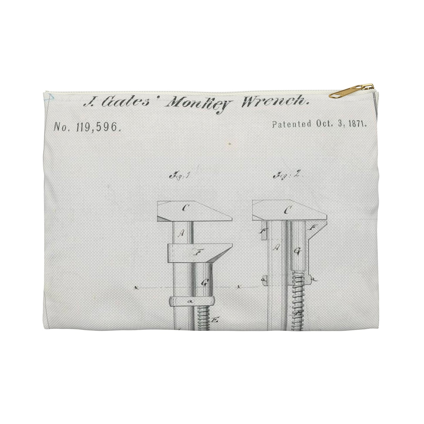 Patent Drawing of Engine - for J. Gates' Monkey Wrench Public domain image Large Organizer Pouch with Black Zipper