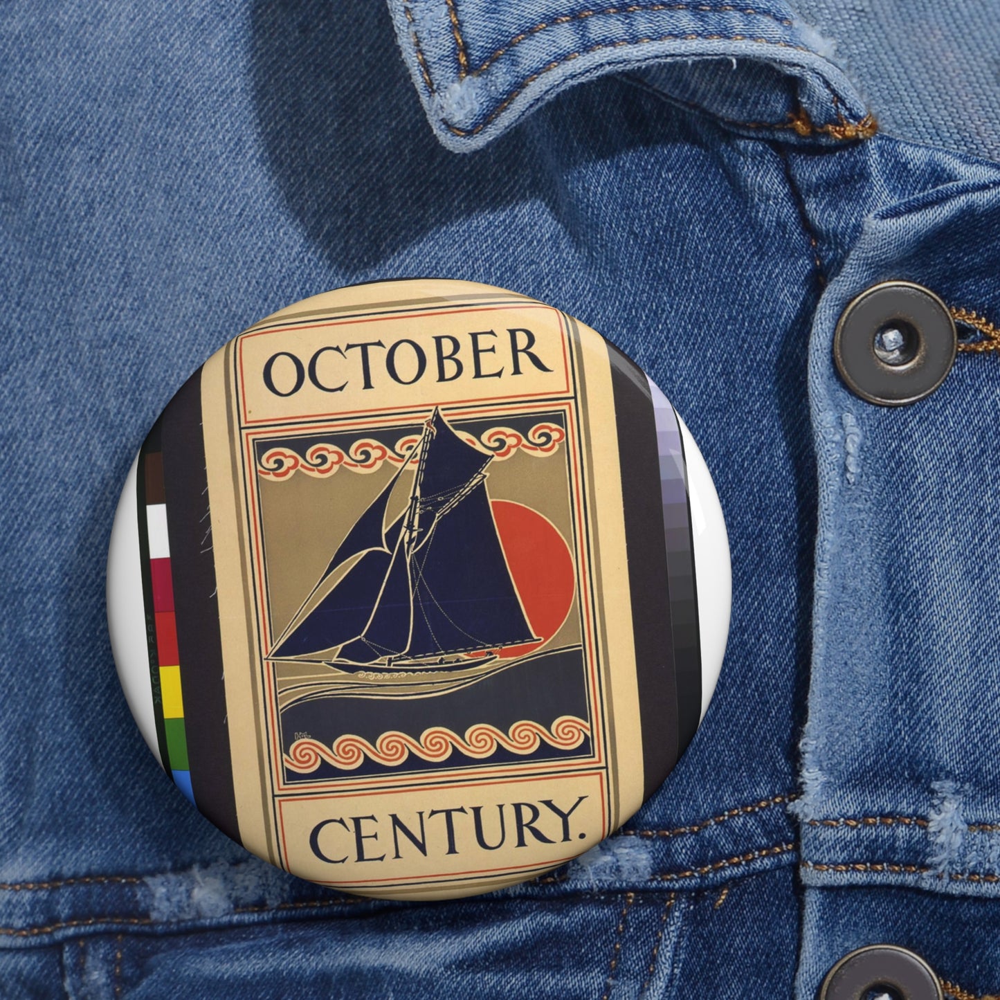October Century / HML. - Art nouveau public domain poster Pin Buttons with Crisp Design