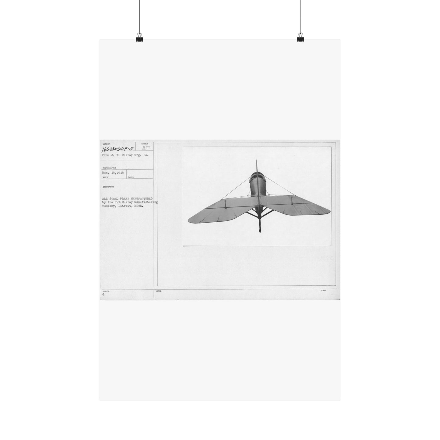 Patent drawing - Airplanes - Types - All steel manufactured by the J.W. Murray Manufacturing Company, Detroit, Michigan Public domain image High Quality Matte Wall Art Poster for Home, Office, Classroom