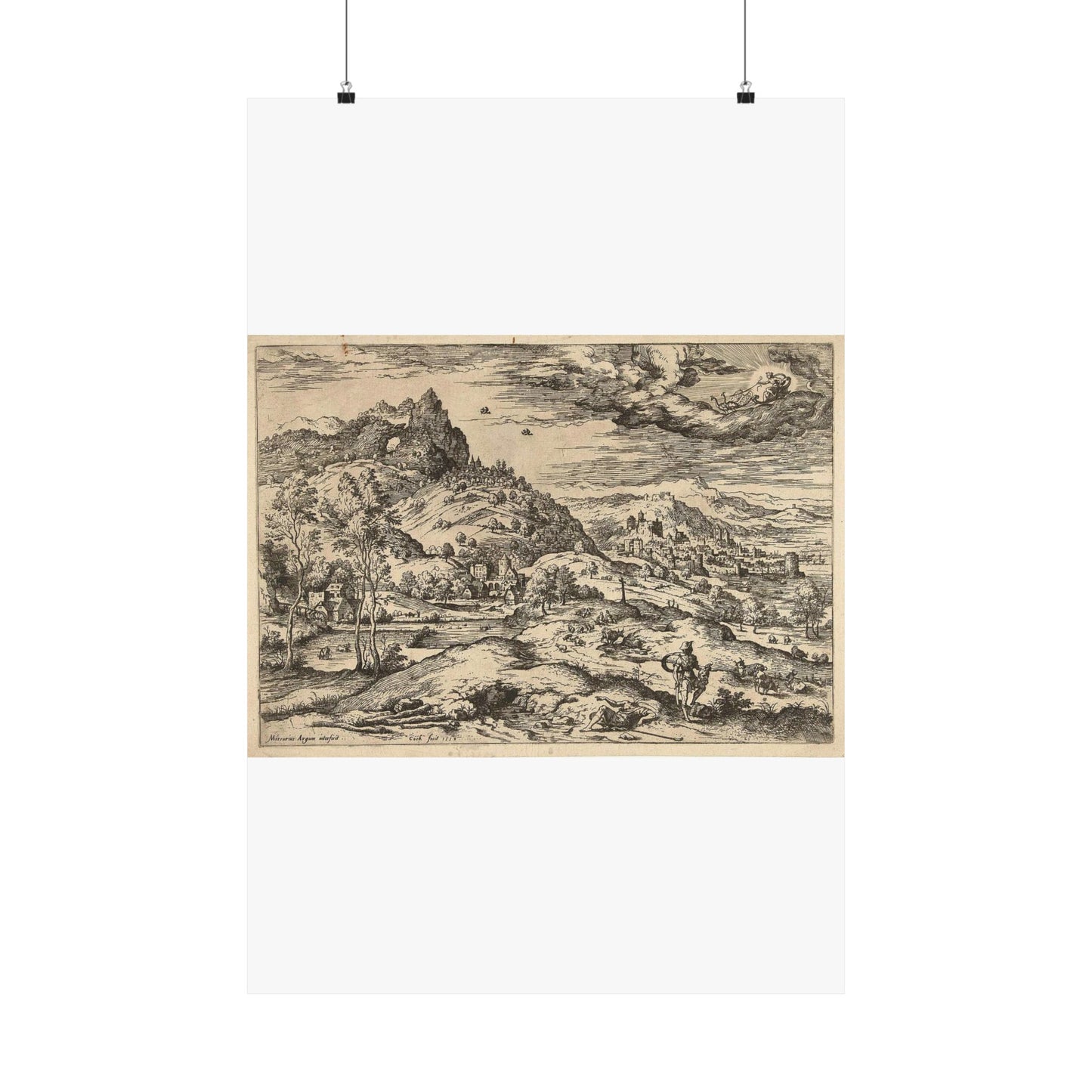 Hieronymus Cock - Mercurius met het hoofd van Argus High Quality Matte Wall Art Poster for Home, Office, Classroom
