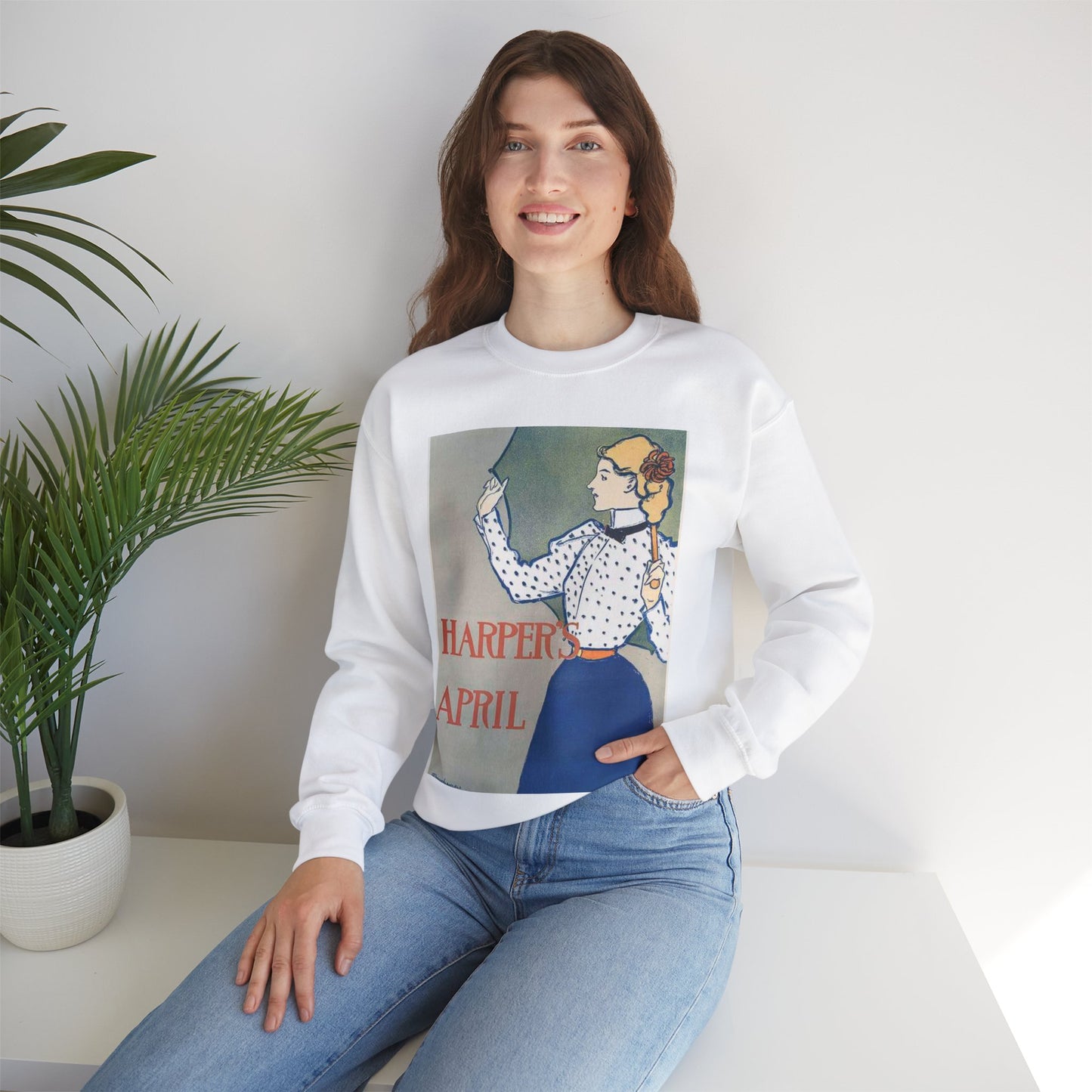 Edward Penfield, Harper's April White Heavy Blend Adult Crew Neck SweatShirt