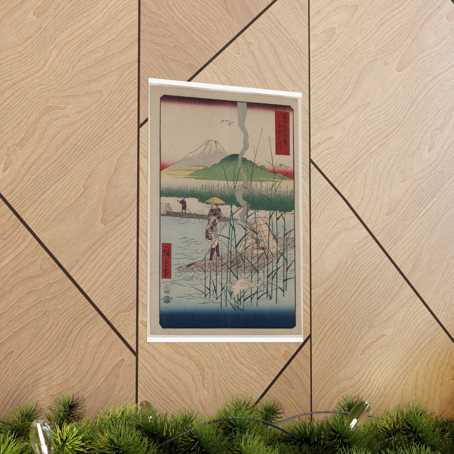 18 - The Sagami River - A painting of a man standing on a boat in a body of water High Quality Matte Wall Art Poster for Home, Office, Classroom