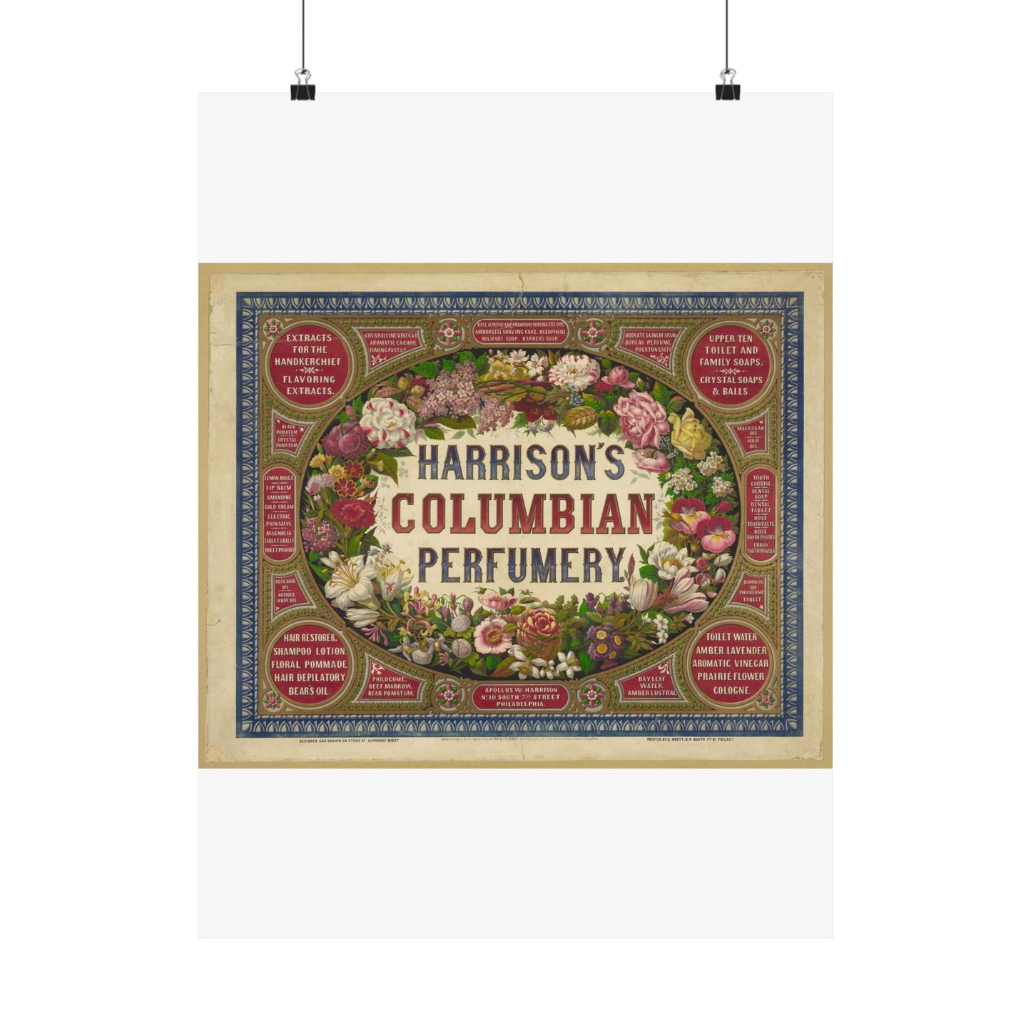 Harrison's Columbian perfumery / Designed and drawn on stone by Alphonse Bigot. High Quality Matte Wall Art Poster for Home, Office, Classroom