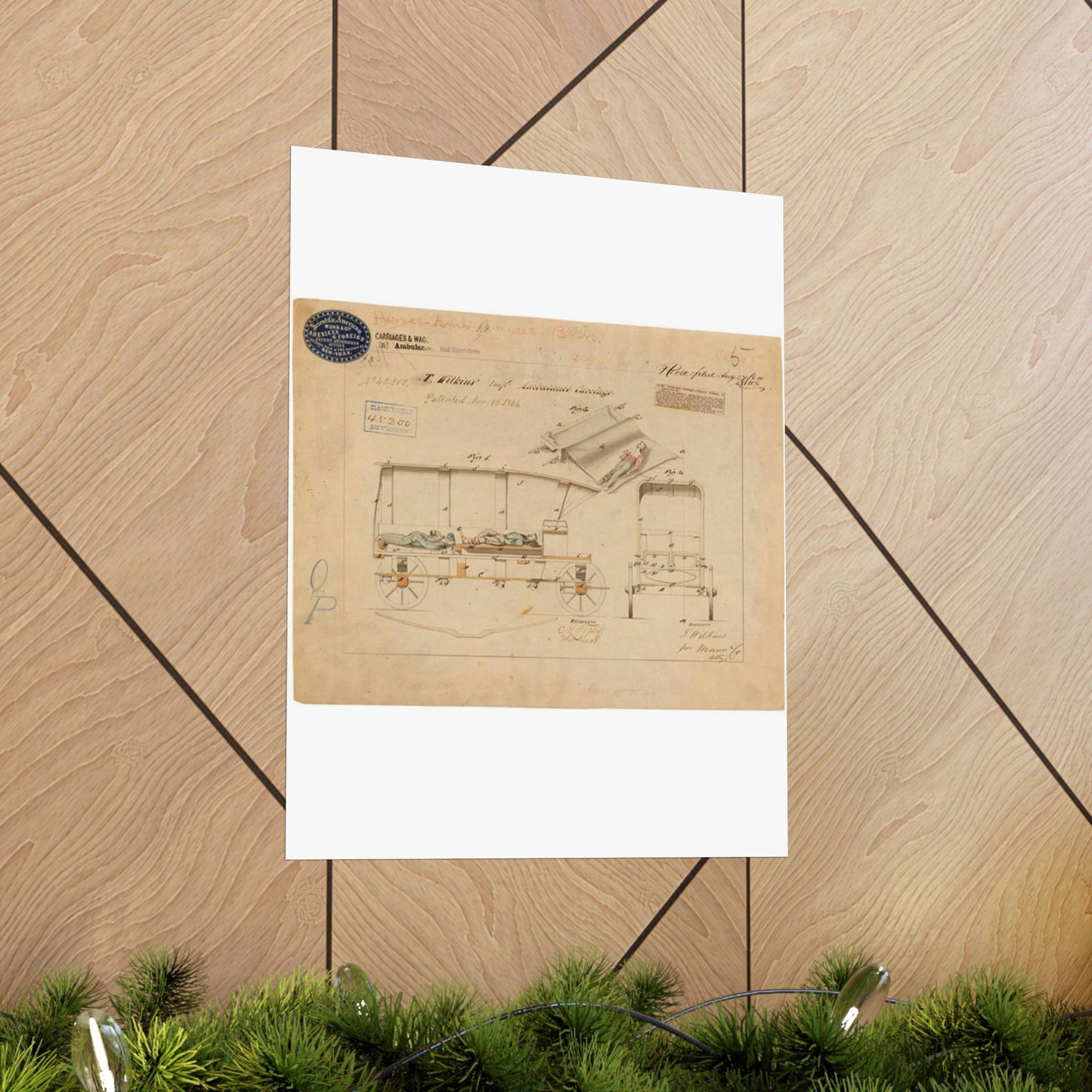 Patent drawing - Drawing of Improved Ambulance Carriage Public domain image High Quality Matte Wall Art Poster for Home, Office, Classroom