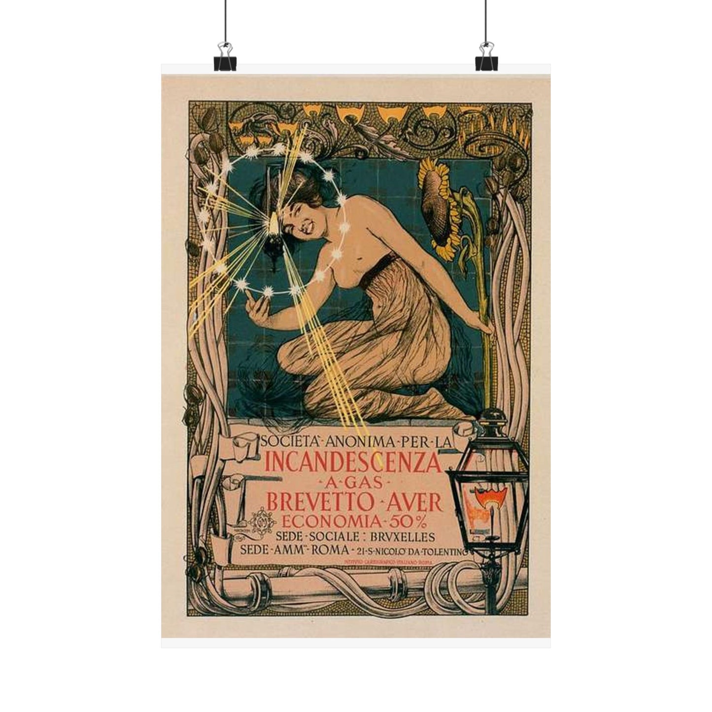 Affiche italienne pour l' "Incandescence par le Gaz, Système Auer" High Quality Matte Wall Art Poster for Home, Office, Classroom