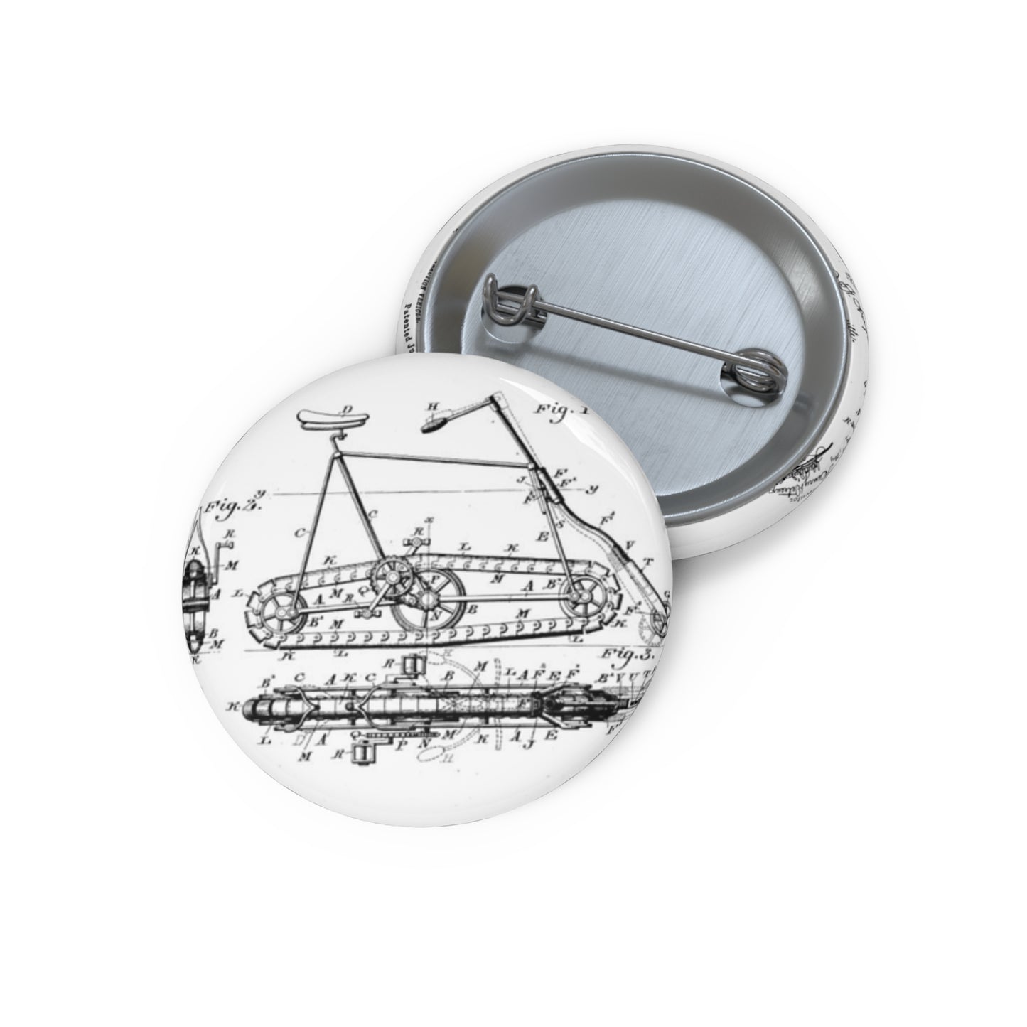 Patent drawing - Traction "Vehicle" (Bicycle Patent, 1895) Public domain image Pin Buttons with Crisp Design