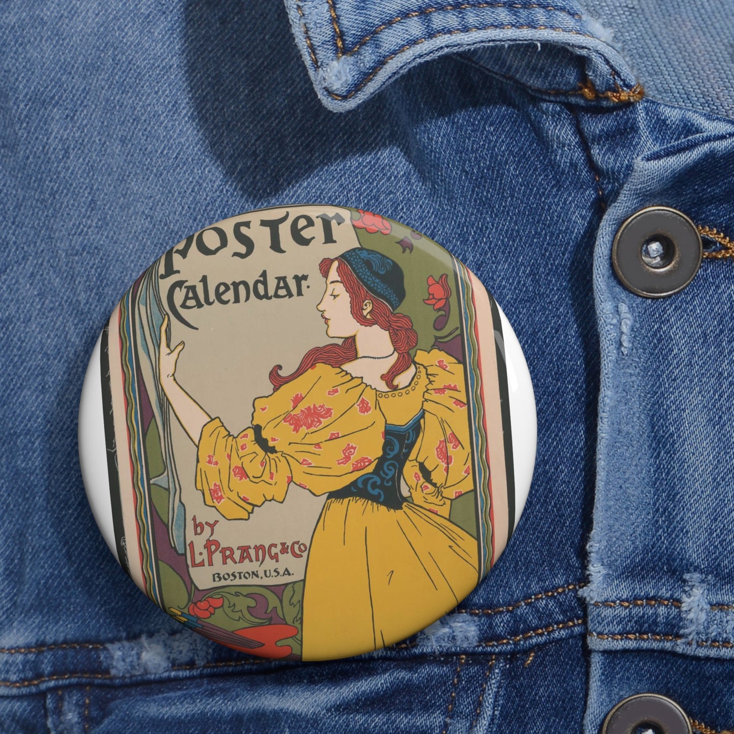 Louis Rhead - Poster calendar by L. Prang & Co. (2015646912) Pin Buttons with Crisp Design