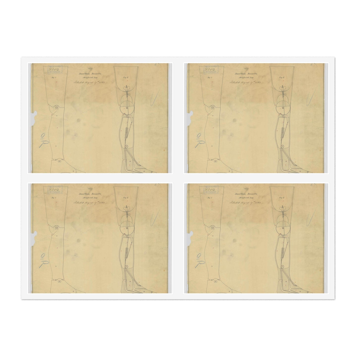 Patent drawing - for Jonathan Russell's Artificial Leg Public domain image Laminated UV Protective Vinyl Stickers