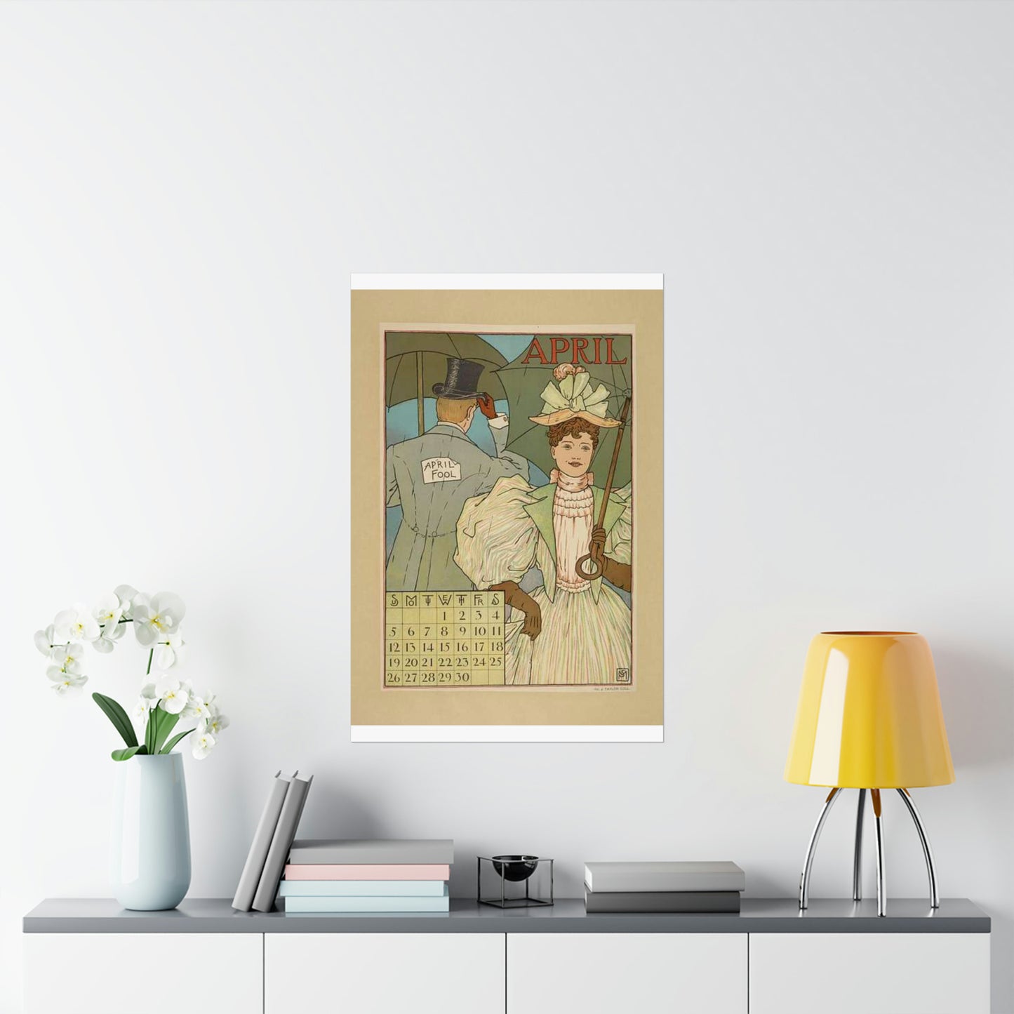 April, Art Nouveau Poster - Art nouveau public domain poster High Quality Matte Wall Art Poster for Home, Office, Classroom