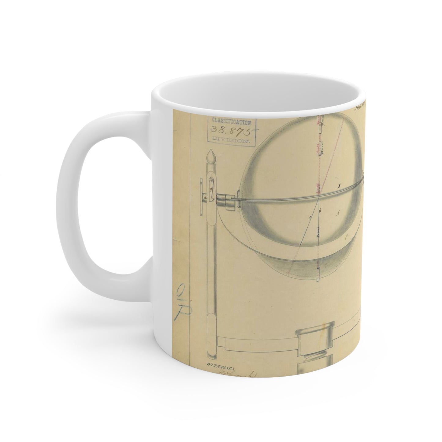Patent drawing - Drawing of an Improvement in School Globes Public domain image Beautiful Novelty Ceramic Coffee Mug 11oz