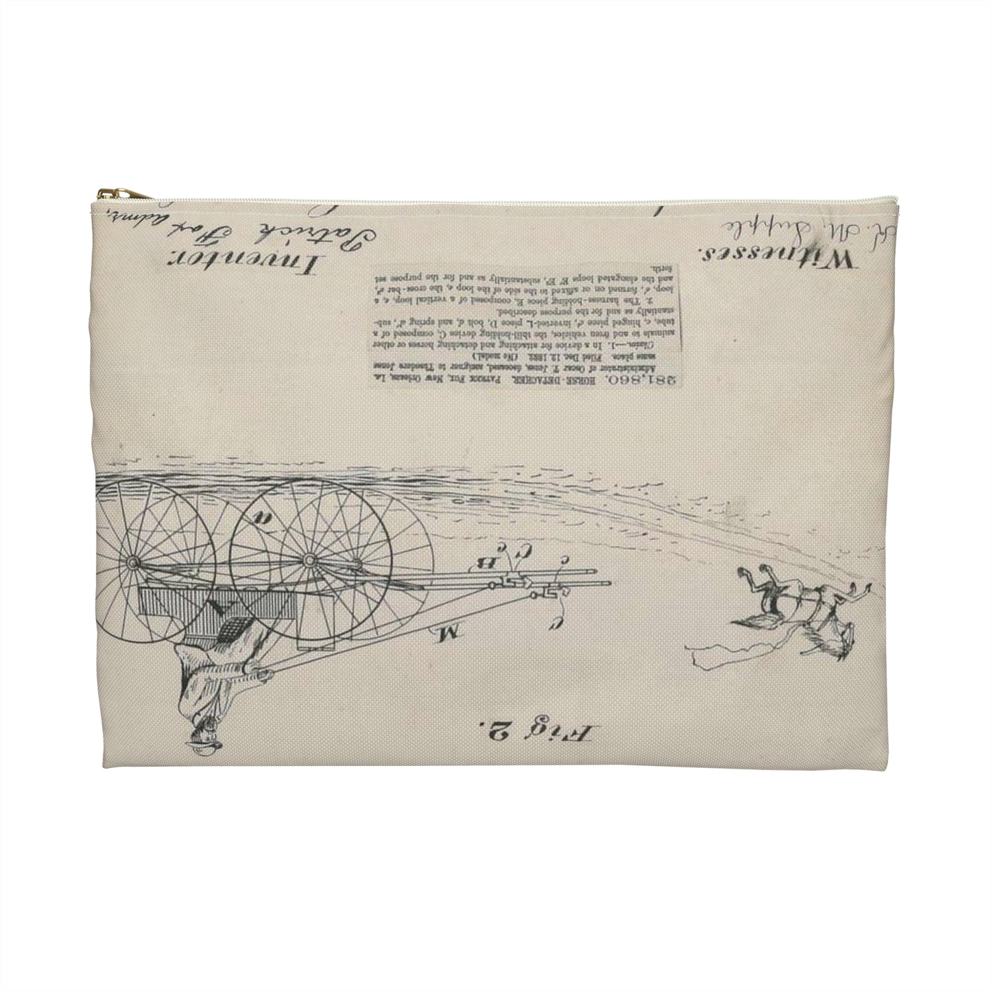 Patent drawing - for O. T. Jones' Horse Detacher Public domain image Large Organizer Pouch with Black Zipper
