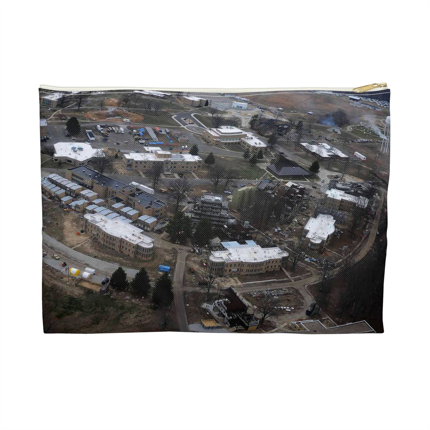 An aerial view of the Muscatatuck Urban Training Center Large Organizer Pouch with Black Zipper