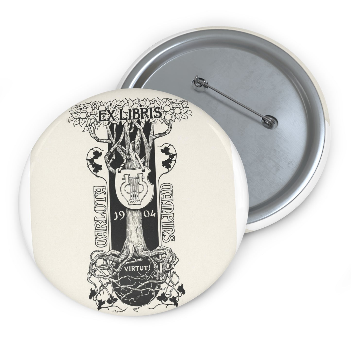Carlota Campins by Joaquim Renart, 1904 Pin Buttons with Crisp Design