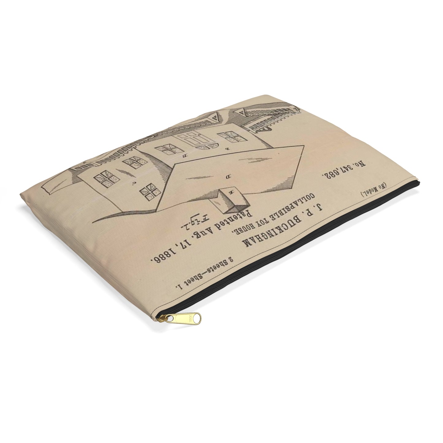 Patent Drawing of Engine - Drawing for a Collapsible Toy House Public domain image Large Organizer Pouch with Black Zipper
