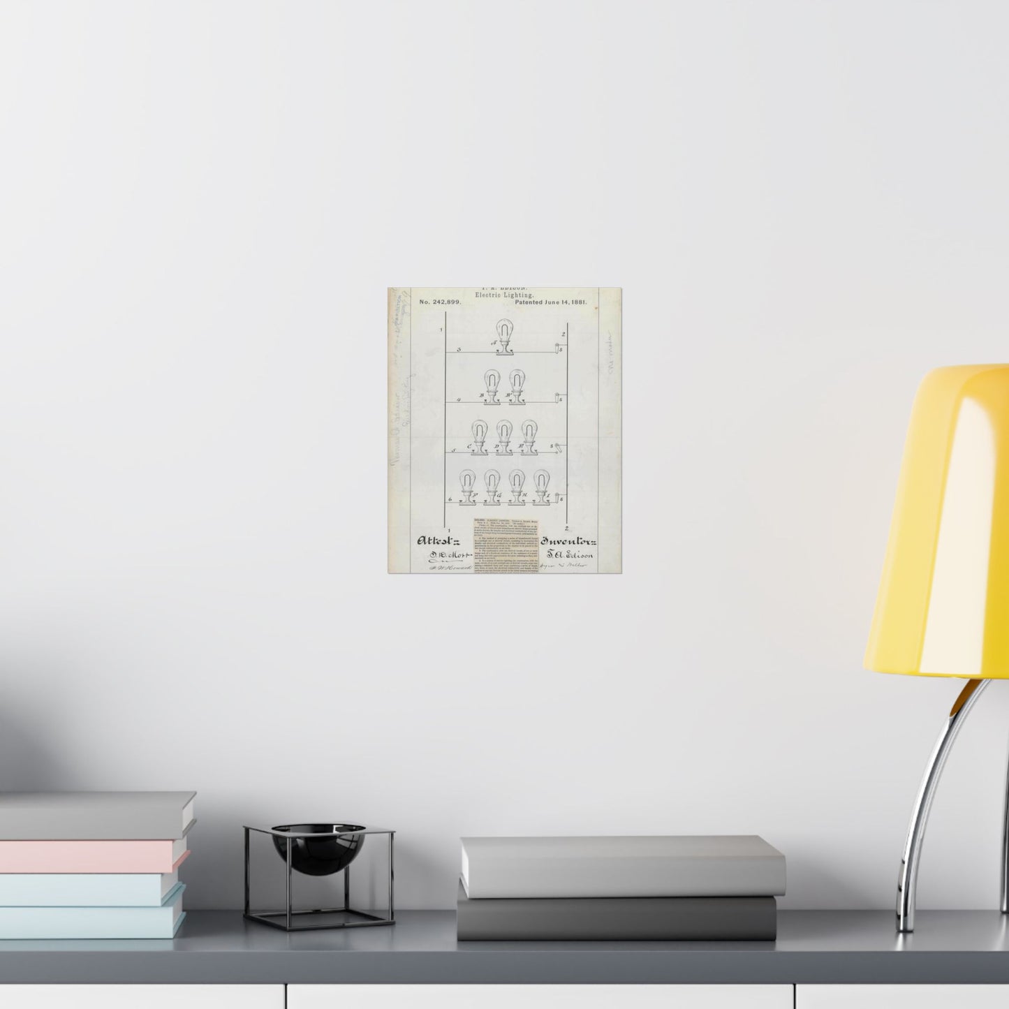 Patent drawing - for T. A. Edison's Electric Lighting Public domain image High Quality Matte Wall Art Poster for Home, Office, Classroom