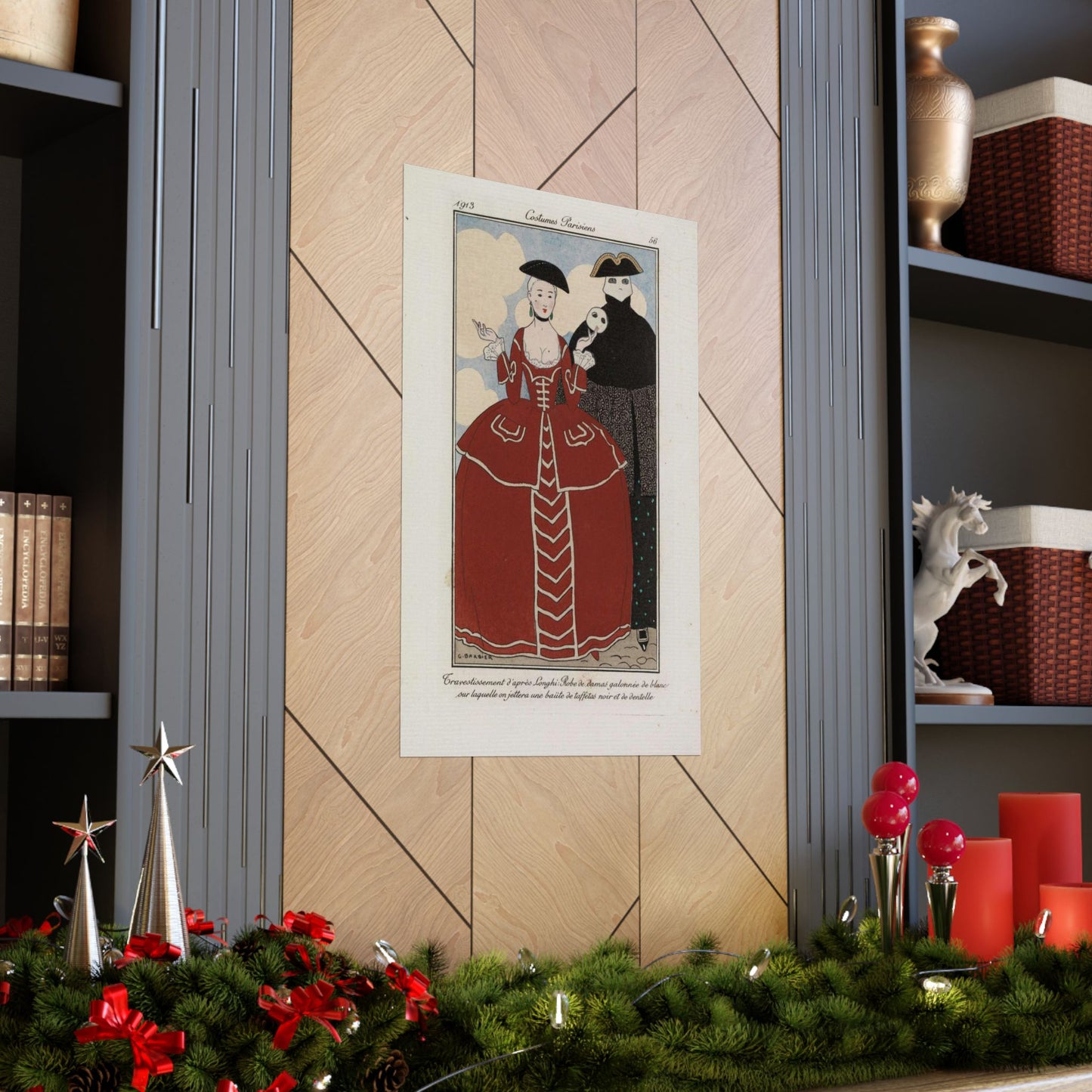 Fancy dress (Travestissement d'aprés Longhi - Robe de damas galonnée de blanc sur laquelle on jettera une baiite de taffetas noir et de dentelle) (CBL WEp 0847) High Quality Matte Wall Art Poster for Home, Office, Classroom