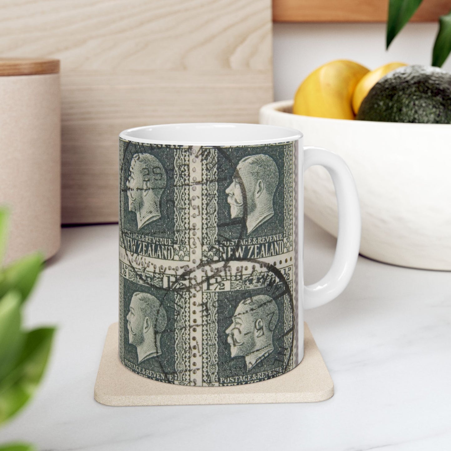 Block of one and a half penny 'King George V' definitive stamps in grey slate Beautiful Novelty Ceramic Coffee Mug 11oz
