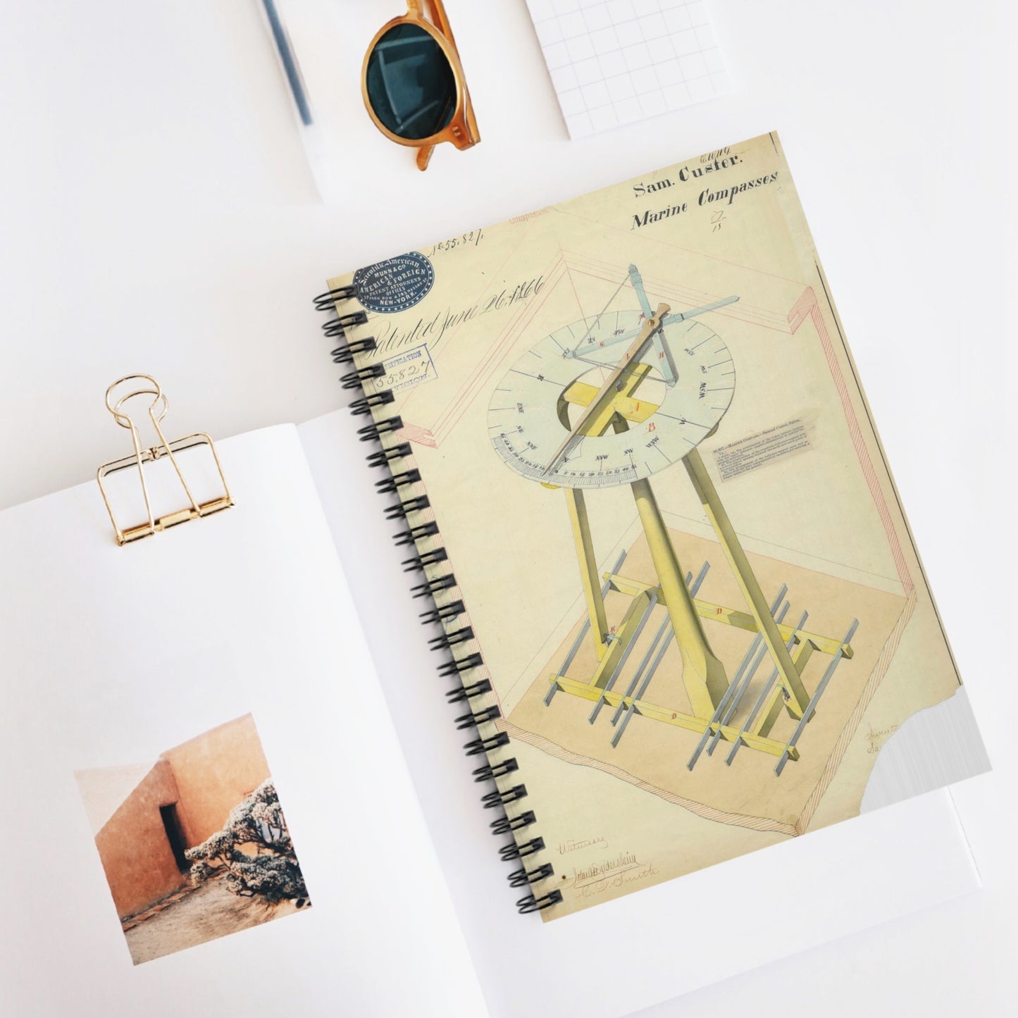 Patent drawing - Drawing of Marine Compasses Public domain image Spiral Bound Ruled Notebook with Printed Cover