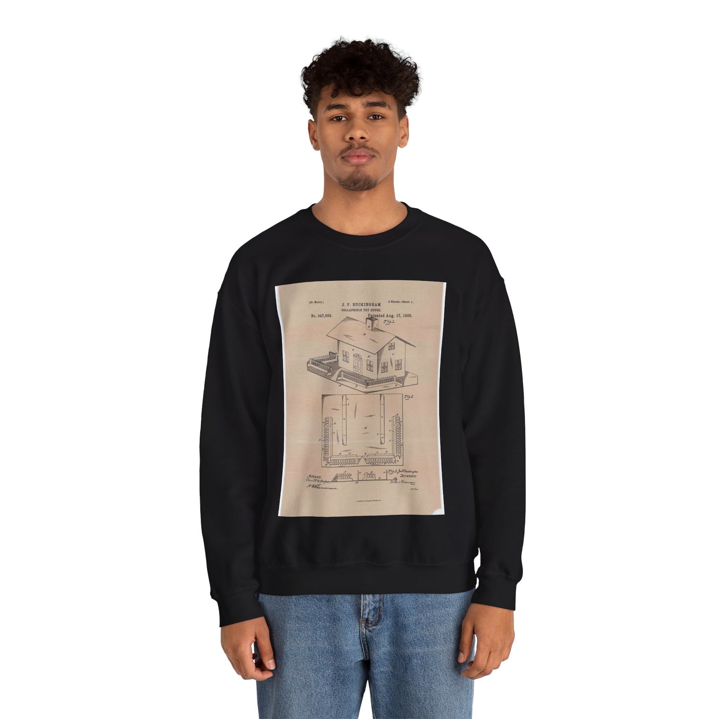 Patent Drawing of Engine - Drawing for a Collapsible Toy House Public domain image Black Heavy Blend Adult Crew Neck SweatShirt