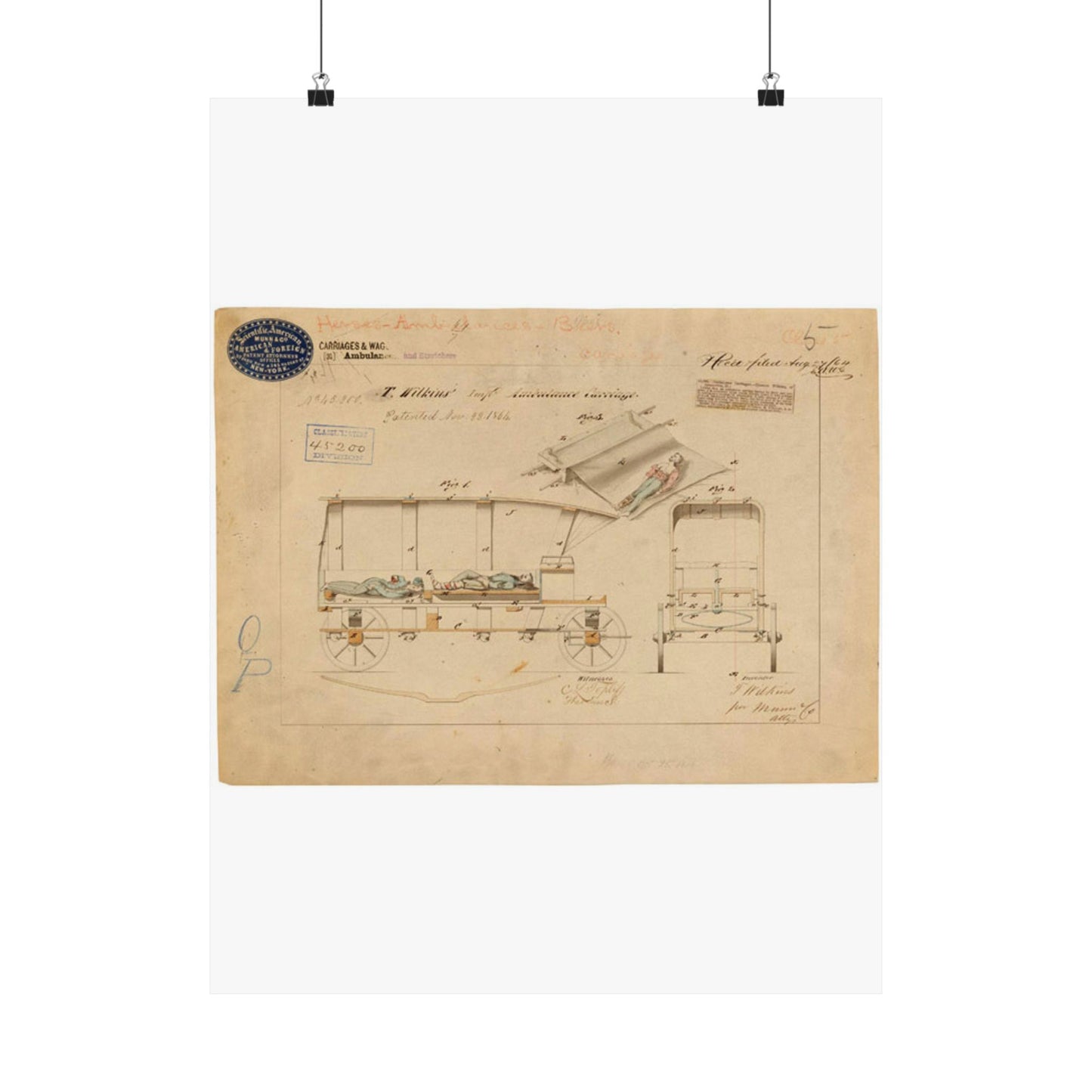 Patent drawing - Drawing of Improved Ambulance Carriage Public domain image High Quality Matte Wall Art Poster for Home, Office, Classroom