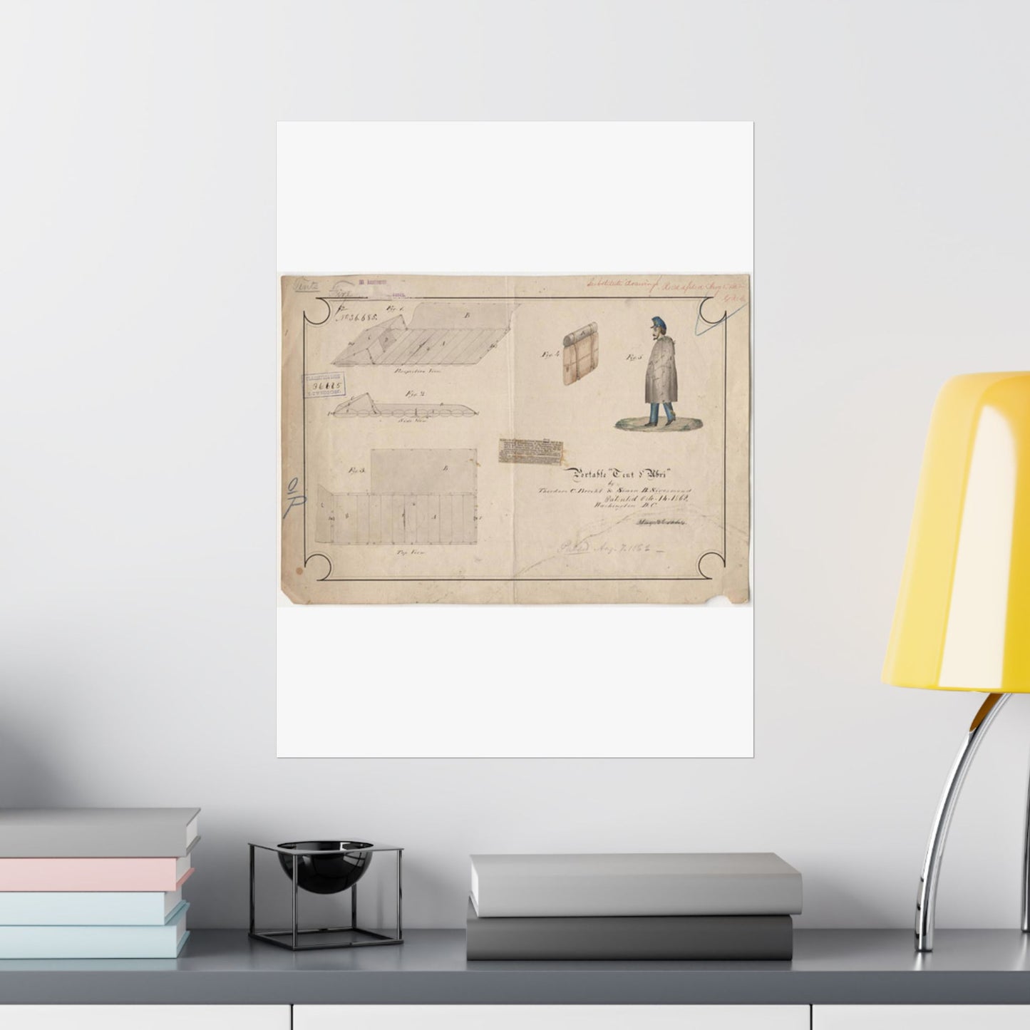 Patent drawing - Drawing of Portable Tent and Abri Public domain image High Quality Matte Wall Art Poster for Home, Office, Classroom