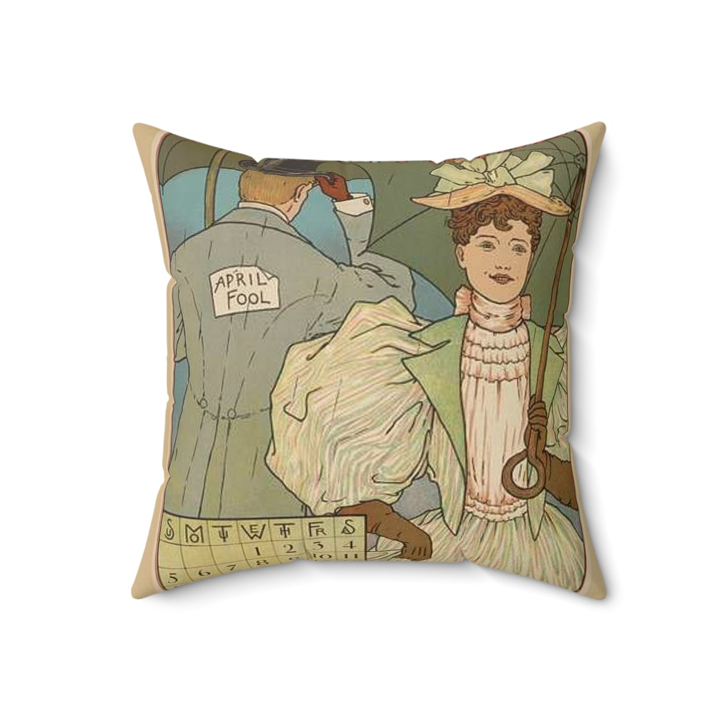 April, Art Nouveau Poster - Art nouveau public domain poster Decorative Accent Square Pillow