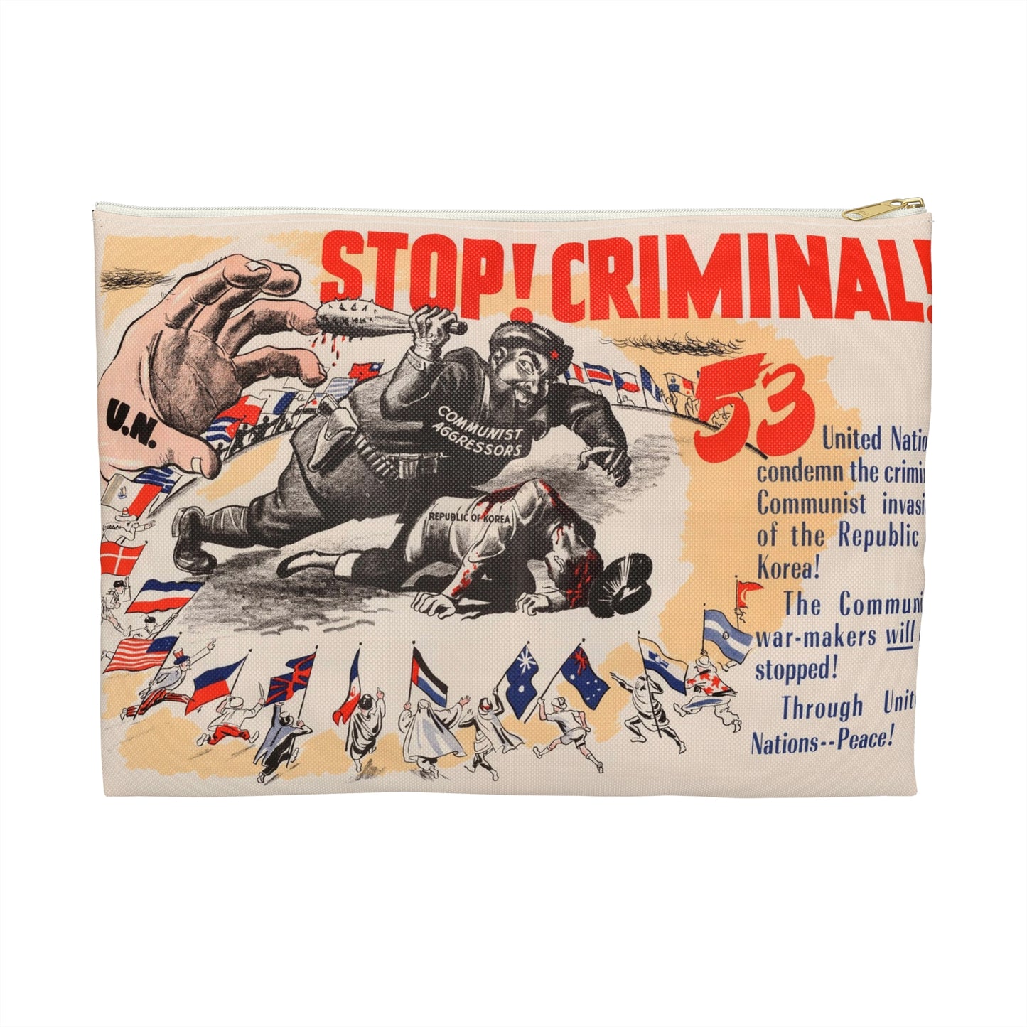 Stop Criminal!, Cold War American Propaganda poster Large Organizer Pouch with Black Zipper