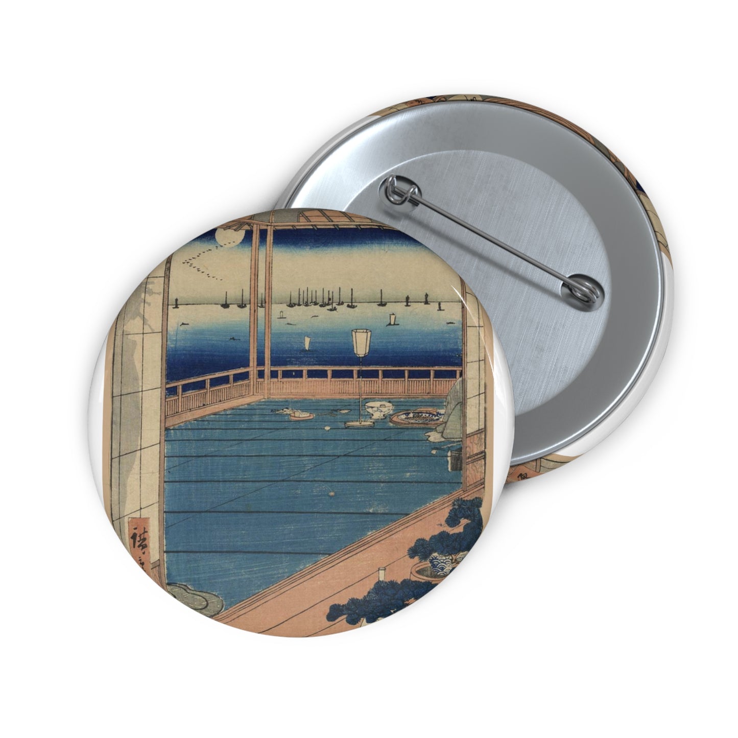 Tsuki no misaki, Andō Hiroshige - Ukiyo e print Pin Buttons with Crisp Design